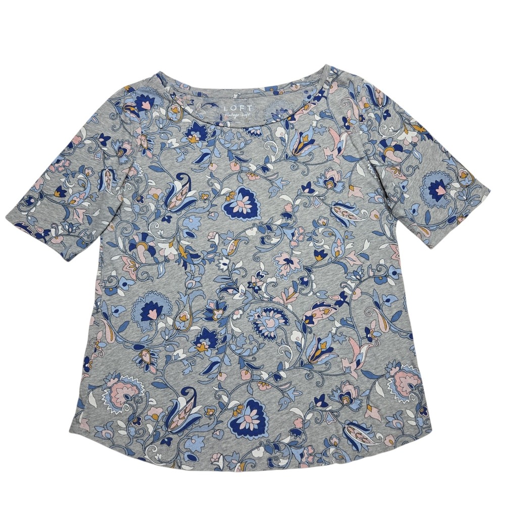 Loft Top Womens Medium Gray Floral Paisley Vintage Soft Lightweight Boho Blouse